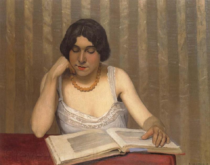 Felix  Vallotton Woman wiht Yellow Necklace Reading Norge oil painting art